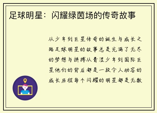 足球明星：闪耀绿茵场的传奇故事